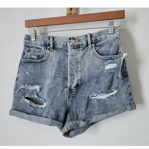 NWT Pacsun High Rise Festival Shorts Women 27 Light Wash Distress Denim Button